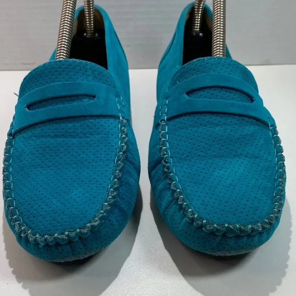 Pierre Dumas Turquoise Blue Suede Penny Loafers Women’s 8 - Picture 7 of 14